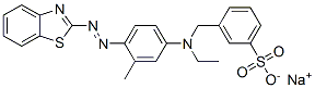 3-[[[4-(2-苯并噻唑基偶氮)-3-甲基苯基]乙基氨基]甲基]苯磺酸钠, 72968-74-2, 结构式