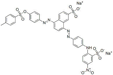 5-[[4-[[(4-メチルフェニル)スルホニル]オキシ]フェニル]アゾ]-8-[[4-[[4-ニトロ-2-(ソジオオキシスルホニル)フェニル]アミノ]フェニル]アゾ]-2-ナフタレンスルホン酸ナトリウム 化学構造式
