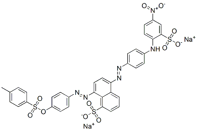 8-[[4-[[(4-メチルフェニル)スルホニル]オキシ]フェニル]アゾ]-5-[[4-[[4-ニトロ-2-(ソジオオキシスルホニル)フェニル]アミノ]フェニル]アゾ]-2-ナフタレンスルホン酸ナトリウム 化学構造式