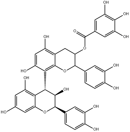(2R,2'R,3R,3'R,4β)-3,3',4,4'-テトラヒドロ-2,2'-ビス(3,4-ジヒドロキシフェニル)-4,8'-ビ[2H-1-ベンゾピラン]-3,3',5,5',7,7'-ヘキサオール3-(3,4,5-トリヒドロキシベンゾアート) 化学構造式