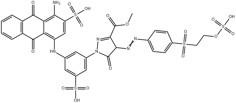 1-[3-[[(4-アミノ-9,10-ジヒドロ-9,10-ジオキソ-3-スルホアントラセン)-1-イル]アミノ]-5-スルホフェニル]-4,5-ジヒドロ-5-オキソ-4-[[4-[[2-(スルホオキシ)エチル]スルホニル]フェニル]アゾ]-1H-ピラゾール-3-カルボン酸3-メチル 化学構造式