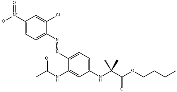 N-[3-(アセチルアミノ)-4-[(2-クロロ-4-ニトロフェニル)アゾ]フェニル]-2-メチル-L-アラニンブチル 化学構造式
