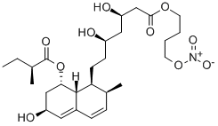 (1S,βR,δR,8aβ)-1,2,6,7,8,8a-ヘキサヒドロ-β,δ,6β-トリヒドロキシ-2β-メチル-8α-[(S)-2-メチル-1-オキソブトキシ]-1β-ナフタレンヘプタン酸4-(ニトロオキシ)ブチル 化学構造式