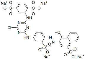 2-[[4-Chloro-6-[[4-[(1-hydroxy-4-sulfo-2-naphthalenyl)azo]-3-sulfophenyl]amino]-1,3,5-triazin-2-yl]amino]-1,4-benzenedisulfonic acid tetrasodium salt 结构式