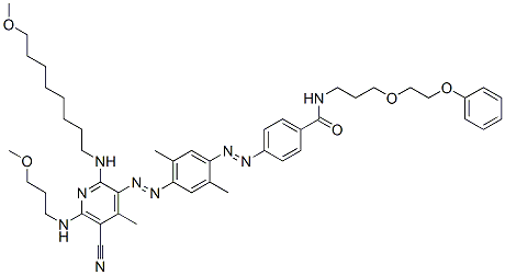 4-[[4-[[5-Cyano-2-[(8-methoxyoctyl)amino]-6-[(3-methoxypropyl)amino]-4-methyl-3-pyridinyl]azo]-2,5-dimethylphenyl]azo]-N-[3-(2-phenoxyethoxy)propyl]benzamide 结构式