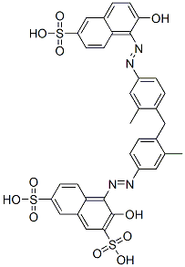3-ヒドロキシ-4-[[4-[[4-[(2-ヒドロキシ-6-スルホ-1-ナフチル)アゾ]-2-メチルフェニル]メチル]-3-メチルフェニル]アゾ]-2,7-ナフタレンジスルホン酸 化学構造式