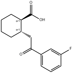 TRANS-2-[2-(3-フルオロフェニル)-2-オキソエチル]シクロヘキサン-1-カルボン酸 化学構造式