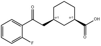 CIS-3-[2-(2-フルオロフェニル)-2-オキソエチル]シクロヘキサン-1-カルボン酸 化学構造式