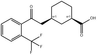 CIS-3-[2-オキソ-2-(2-トリフルオロメチルフェニル)エチル]シクロヘキサン-1-カルボン酸 化学構造式