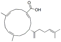 (4R,1Z,7E,11Z)-7,11-ジメチル-4-(5-メチル-1-メチレン-4-ヘキセニル)シクロテトラデカ-1,7,11-トリエン-1-カルボン酸 化学構造式