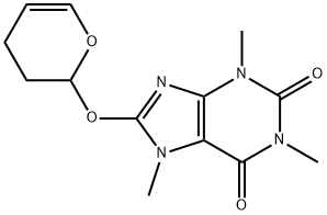 3,7-ジヒドロ-8-[(3,4-ジヒドロ-2H-ピラン-2-イル)オキシ]-1,3,7-トリメチル-1H-プリン-2,6-ジオン 化学構造式