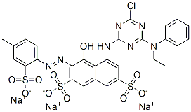 4-[4-クロロ-6-(エチルフェニルアミノ)-s-トリアジン-2-イルアミノ]-5-ヒドロキシ-6-(4-メチル-2-スルホフェニルアゾ)-2,7-ナフタレンジスルホン酸トリナトリウム 化学構造式