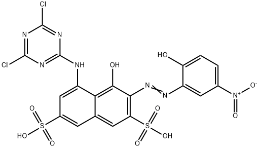 (3E)-5-[(4,6-dichloro-1,3,5-triazin-2-yl)amino]-3-[(2-hydroxy-5-nitro-phenyl)hydrazinylidene]-4-oxo-naphthalene-2,7-disulfonic acid Structure