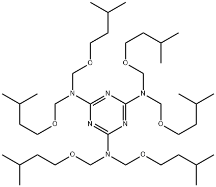 N,N,N',N',N'',N''-ヘキサキス[(3-メチルブトキシ)メチル]-1,3,5-トリアジン-2,4,6-トリアミン 化学構造式