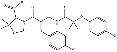 4-Thiazolidinecarboxylic acid, 3-(3-(2-(p-chlorophenoxy)-2-methylpropi onamido)-2-(p-chlorophenoxy)propionyl)-5,5-dimethyl-,74007-99-1,结构式