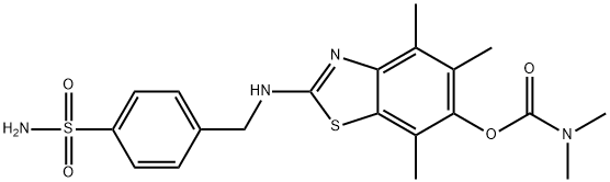 Carbamic  acid,  dimethyl-,  2-[[[4-(aminosulfonyl)phenyl]methyl]amino]-4,5,7-trimethyl-6-benzothiazolyl  ester  (9CI) 结构式