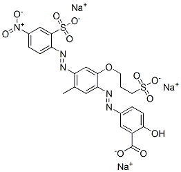 trisodium 5-[[5-methyl-4-[(4-nitro-2-sulphonatophenyl)azo]-2-(3-sulphonatopropoxy)phenyl]azo]salicylate  Struktur