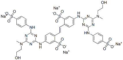 tetrasodium 4,4'-bis[[4-[(2-hydroxyethyl)methylamino]-6-[(4-sulphonatophenyl)amino]-1,3,5-triazin-2-yl]amino]stilbene-2,2'-disulphonate,74228-28-7,结构式