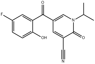 3-Pyridinecarbonitrile, 5-(5-fluoro-2-hydroxybenzoyl)-1,2-dihydro-1-(1-methylethyl)-2-oxo- Struktur