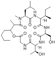 Glycine, N-(N-(N-(N-(N-(3-hydroxy-2-methyl-1-oxoheptyl)-N-methyl-L-leu cyl)-L-alloisoleucyl)-L-seryl)-L-allothreonyl)-, rho-lactone Structure