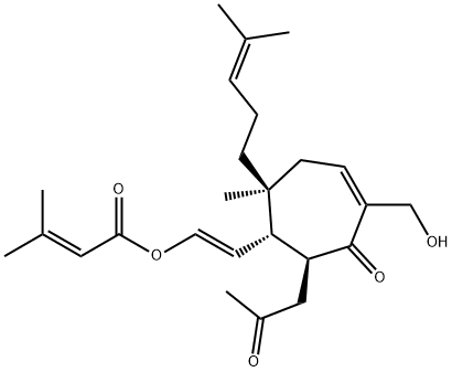 3-メチル-2-ブテン酸[2-[5-ヒドロキシ-2-メチル-2-(4-メチル-3-ペンテニル)-6-オキソ-7-(2-オキソプロピル)-4-シクロヘプテン-1-イル]ビニル] 化学構造式