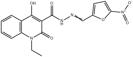 3-Quinolinecarboxylic acid, 1,2-dihydro-1-ethyl-4-hydroxy-2-oxo-, ((5- nitro-2-furanyl)methylene)hydrazide Struktur