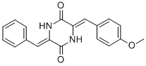 (3Z,6Z)-3-ベンジリデン-6-(4-メトキシベンジリデン)ピペラジン-2,5-ジオン 化学構造式