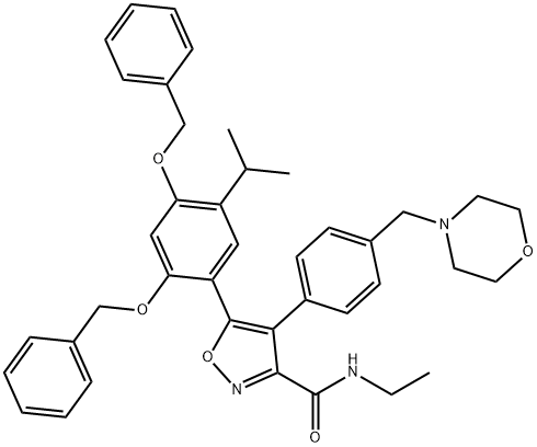 N-乙基-5-[5-异丙基-2,4-二(苄氧基)苯基]-4-[4-(4-吗啉基甲基)苯基]-3-异恶唑甲酰胺, 747414-24-0, 结构式