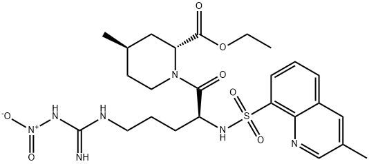 2-PIPERIDINECARBOXYLIC ACID, 1-[5-[IMINO(NITROAMINO)METHYL]AMINO]-2-[[(3-METHYL-8-QUINOLINYL)SULFONYL]AMINO]-1-OXOPENTYL]-4-METHYL-,ETHYL ESTER,[2R-[1(S*), 2ALPHA, 4BETA]]-