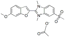 2-(6-メトキシベンゾフラン-2-イル)-1,3-ジメチル-5-(メチルスルホニル)-1H-ベンゾイミダゾール-3-イウム・アセタート 化学構造式