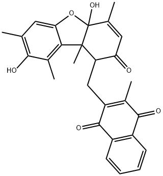 2-Methyl-3-[(1,2,4a,9b-tetrahydro-4a,8-dihydroxy-4,7,9,9b-tetramethyl-2-oxodibenzofuran-1-yl)methyl]-1,4-naphthalenedione 结构式