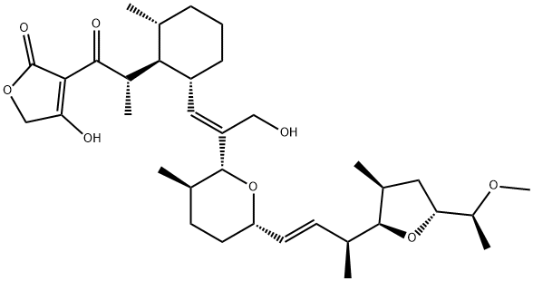 5-hydroxy-4-[(2S)-2-[(1R,2S,6R)-2-[(E)-3-hydroxy-2-[(2R,3R,6S)-6-[(E,3S)-3-[(3S,5R)-5-[(1S)-1-methoxyethyl]-3-methyl-oxolan-2-yl]but-1-enyl]-3-methyl-oxan-2-yl]prop-1-enyl]-6-methyl-cyclohexyl]propanoyl]furan-3-one Structure