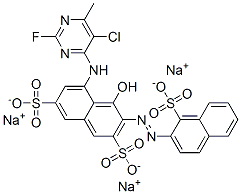 2,7-Naphthalenedisulfonic acid, 5-[(5-chloro-2-fluoro-6-methyl- 4-pyrimidinyl)amino]-4-hydroxy-3-[(1-sulfo-2 -naphthalenyl)azo]-, trisodium salt Structure