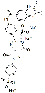 trisodium 4-[[4-[[(2,3-dichloro-6-quinoxalinyl)carbonyl]amino]-2-sulphonatophenyl]azo]-4,5-dihydro-5-oxo-1-(4-sulphonatophenyl)-1H-pyrazole-3-carboxylate  Struktur