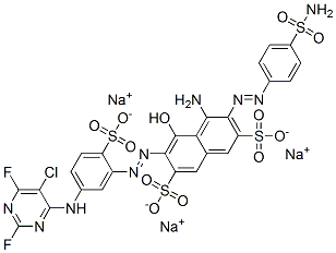trisodium 4-amino-3-[[4-(aminosulphonyl)phenyl]azo]-6-[[5-[(5-chloro-2,6-difluoro-4-pyrimidinyl)amino]-2-sulphonatophenyl]azo]-5-hydroxynaphthalene-2,7-disulphonate Structure