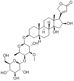 3β-[[4-O-(β-D-グルコピラノシル)-3-O-メチル-6-デオキシ-β-D-ガラクトピラノシル]オキシ]-14,16β-ジヒドロキシ-5β-カルダ-20(22)-エノリド 化学構造式