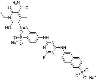 disodium 6-[[4-[[3-[[5-(aminocarbonyl)-1-ethyl-1,6-dihydro-2-hydroxy-4-methyl-6-oxo-3-pyridyl]azo]-4-sulphonatophenyl]amino]-6-fluoro-1,3,5-triazin-2-yl]amino]naphthalene-2-sulphonate|