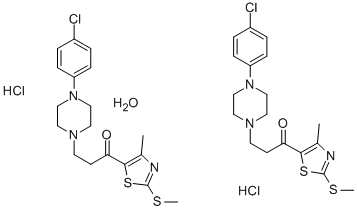 1-Propanone, 3-(4-(4-chlorophenyl)-1-piperazinyl)-1-(4-methyl-2-(methy lthio)-5-thiazolyl)-, hydrochloride, hydrate (2:2:1) 结构式