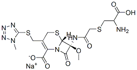(6R-(6-alpha,7-alpha))-7-((((2-Amino-2-carboxyethyl)thio)acetyl)amino)-7-methoxy-3-(((1-methyl-1H-tetrazol-5-yl)thio)methyl)-8-oxo-5-thia-1-azabicyclo(4.2.0)oct-2-ene-2-carboxylic acid monosodium salt Struktur