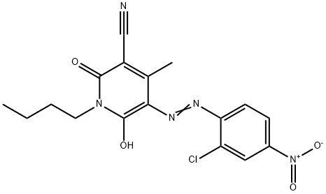 Ｎブチル５シアノ４メチルピリジン２，３，６トリオン＝（２クロロ４ニトロフェニル）３ヒドラゾン 化学構造式