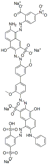 Benzoic acid, 2-[[2-amino-6-[[4'-[[5-[(2,5-disulfophenyl)azo]-1-hydroxy-6-(phenylamino)-3-sulfo-2-naphthalenyl]azo]-3,3'-dimethoxy[1,1'-biphenyl]-4-yl]azo]-5-hydroxy-7-sulfo-1-naphthalenyl]azo]-5-nitro-, tetrasodium salt Struktur