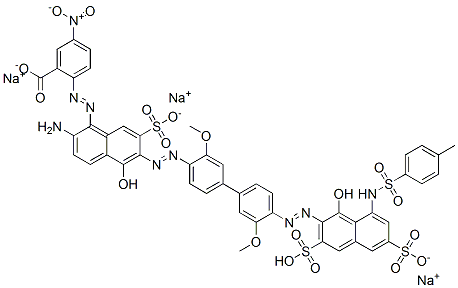 Benzoic acid, 2-[[2-amino-5-hydroxy-6-[[4'-[[1-hydroxy-8-[[(4-methylphenyl)sulfonyl]amino]-3,6-disulfo-2-naphthalenyl]azo]-3,3'-dimethoxy[1,1'-biphenyl]-4-yl]azo]-7-sulfo-1-naphthalenyl]azo]-5-nitro-, trisodium salt|