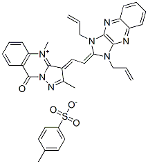 3-[(1,3-diallyl-1,3-dihydro-2H-imidazo[4,5-b]quinoxalin-2-ylidene)ethylidene]-3,9-dihydro-2,4-dimethyl-9-oxopyrazolo[5,1-b]quinazolinium toluene-p-sulphonate Structure