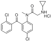 N-[4-chloro-2-(2-chlorobenzoyl)phenyl]-2-(cyclopropylamino)-N-methyl-a cetamide hydrochloride Structure