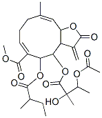 4-(3-アセトキシ-2-ヒドロキシ-2-メチル-1-オキソブトキシ)-2,3,3a,4,5,8,9,11a-オクタヒドロ-10-メチル-3-メチレン-5-(2-メチル-1-オキソブトキシ)-2-オキソシクロデカ[b]フラン-6-カルボン酸メチル 化学構造式
