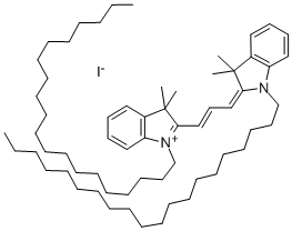 1-二十烷基-2-[(E)-3-(1-二十烷基-3,3-二甲基-1,3-二氢-2H-吲哚-2-亚基)-1-丙烯基]-3,3-二甲基-3H-吲哚碘化物,75664-03-8,结构式
