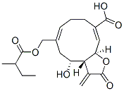 (3aR,4R,6Z,10Z,11aR)-2,3,3a,4,5,8,9,11a-オクタヒドロ-4-ヒドロキシ-3-メチレン-6-[(2-メチル-1-オキソブトキシ)メチル]-2-オキソシクロデカ[b]フラン-10-カルボン酸 化学構造式