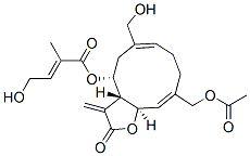 (2E)-4-Hydroxy-2-methyl-2-butenoic acid [(3aR,4R,6Z,10Z,11aR)-10-acetoxymethyl-2,3,3a,4,5,8,9,11a-octahydro-6-hydroxymethyl-3-methylene-2-oxocyclodeca[b]furan-4-yl] ester 结构式