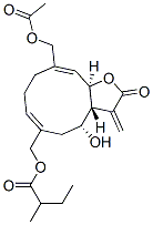 2-Methylbutanoic acid [[(3aR,4R,6Z,10Z,11aR)-10-acetoxymethyl-2,3,3a,4,5,8,9,11a-octahydro-4-hydroxy-3-methylene-2-oxocyclodeca[b]furan-6-yl]methyl] ester 结构式