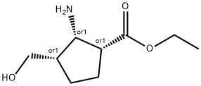 Cyclopentanecarboxylic acid, 2-amino-3-(hydroxymethyl)-, ethyl ester, Struktur